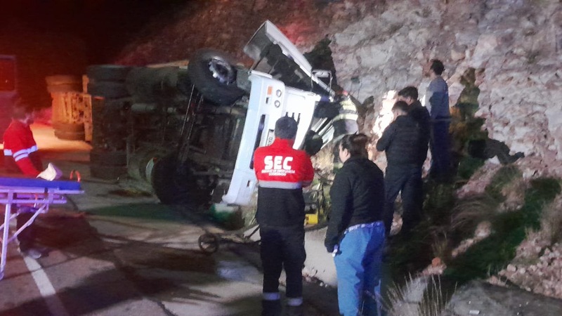 Un camión que transportaba equinos volcó en la Cuesta de los Terneros